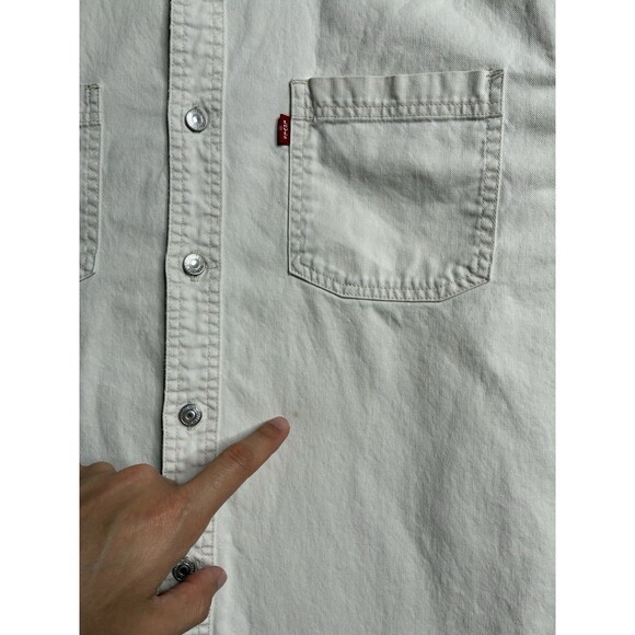 Vintage Levis Denim Shirt Metal Button Up Mens Medium Pockets Red Tab Shacket - Picture 5 of 12